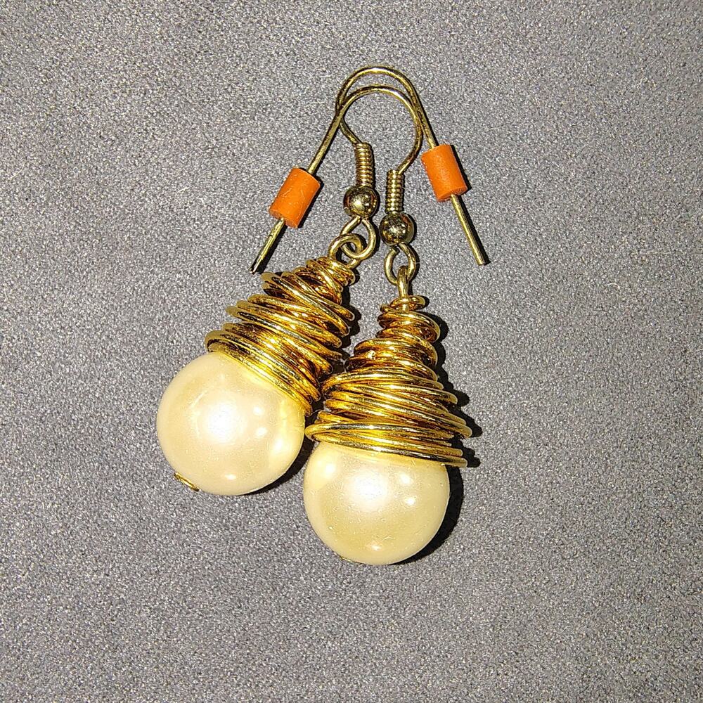 Gold Wire and Pearl Drop Earrings